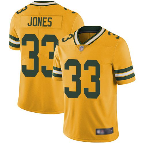 Men Green Bay Packers 33 Aaron Jones Nike Yellow Limited Rush NFL Jersey